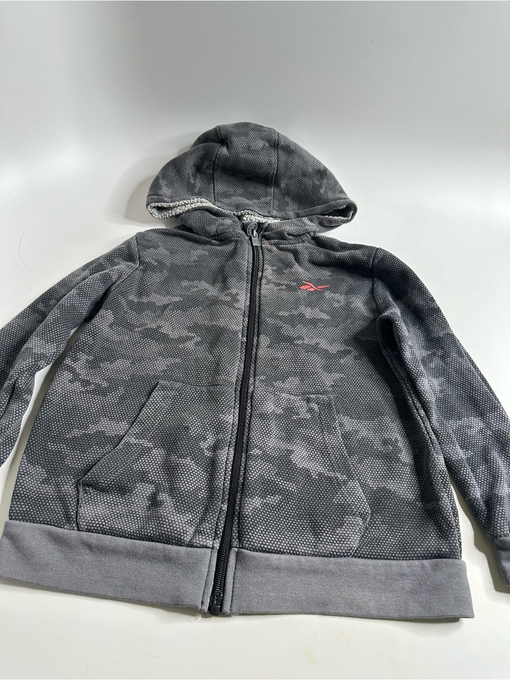 Reebok Kids Gray Hooded Zip Jacket with Subtle Camo
